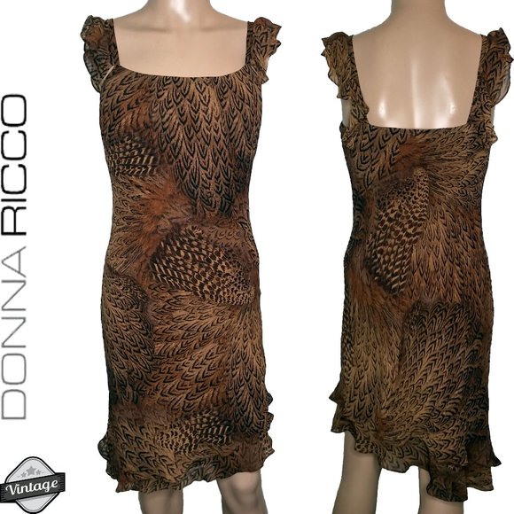 Vintage Dresses & Skirts - Vintage Donna Ricco Feather Print Sheath Dress 10